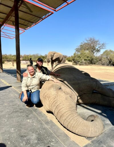 Barend and Anri with an elephant — up close encounter