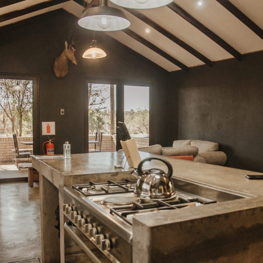 Open-plan kitchen with gas stove